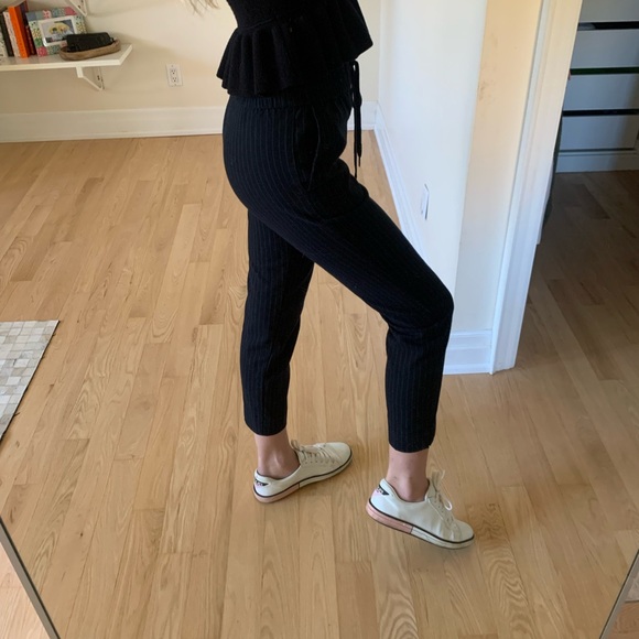 Navy Pinstripe Drawstring Pants - Casual Chic Trousers - Picture 3 of 5